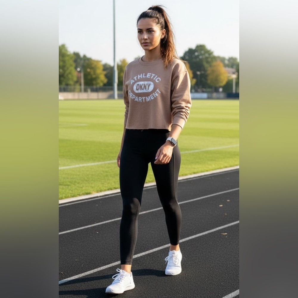 NWT DKNY Brown Cropped Sweatshirt with White Print